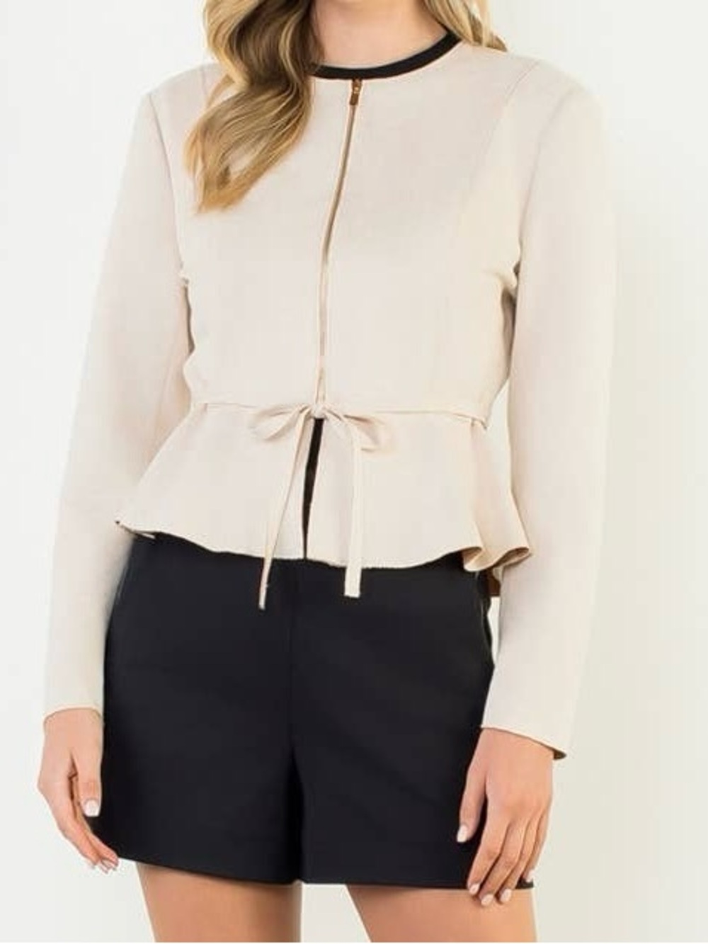 Zara Cream Peplum Zip-Front Jacket Size:M